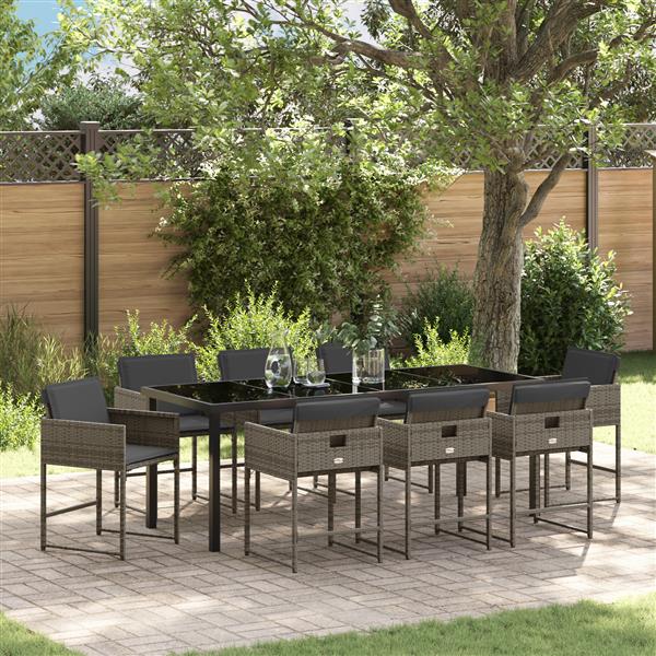 Grote foto vidaxl 9 delige tuinset met kussens grijs poly rattan tuin en terras tuinmeubelen