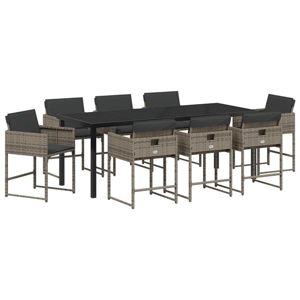 Grote foto vidaxl 9 delige tuinset met kussens grijs poly rattan tuin en terras tuinmeubelen