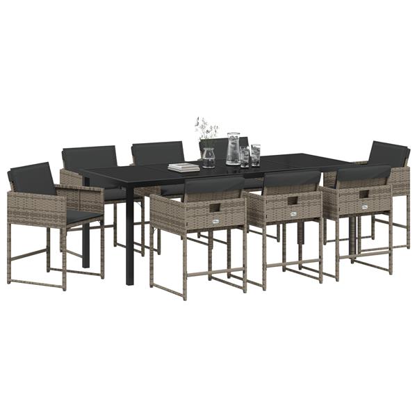 Grote foto vidaxl 9 delige tuinset met kussens grijs poly rattan tuin en terras tuinmeubelen
