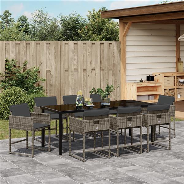 Grote foto vidaxl 9 delige tuinset met kussens grijs poly rattan tuin en terras tuinmeubelen