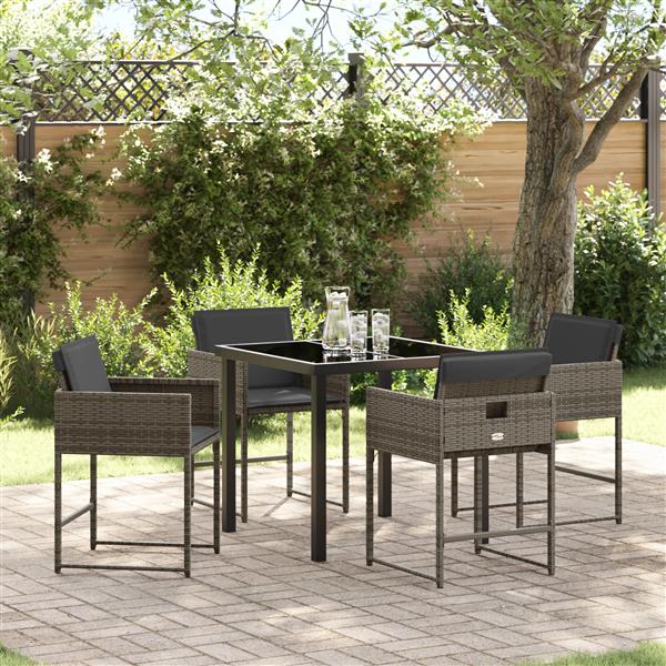 Grote foto vidaxl 5 delige tuinset met kussens in grijs poly rattan tuin en terras tuinmeubelen