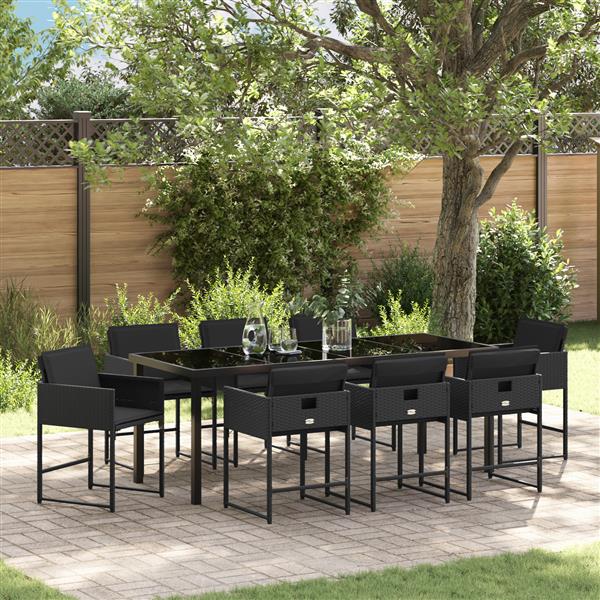 Grote foto vidaxl 9 delige tuinset met kussens zwart poly rattan tuin en terras tuinmeubelen