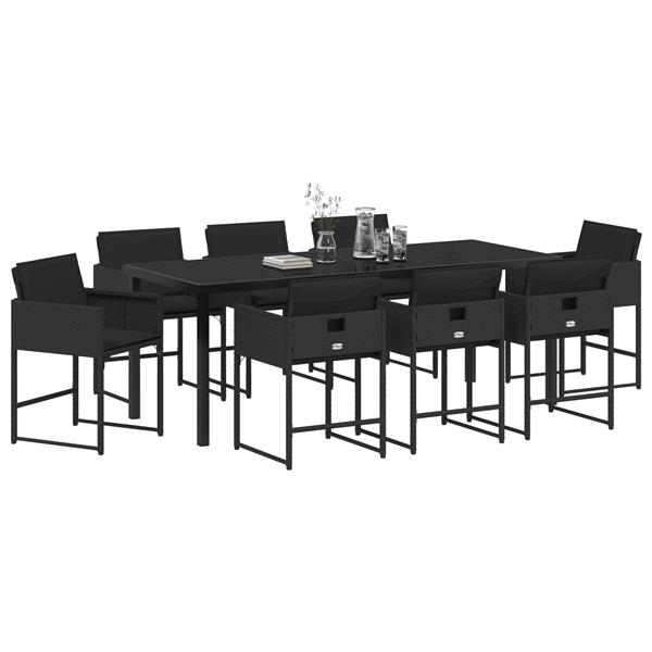 Grote foto vidaxl 9 delige tuinset met kussens zwart poly rattan tuin en terras tuinmeubelen