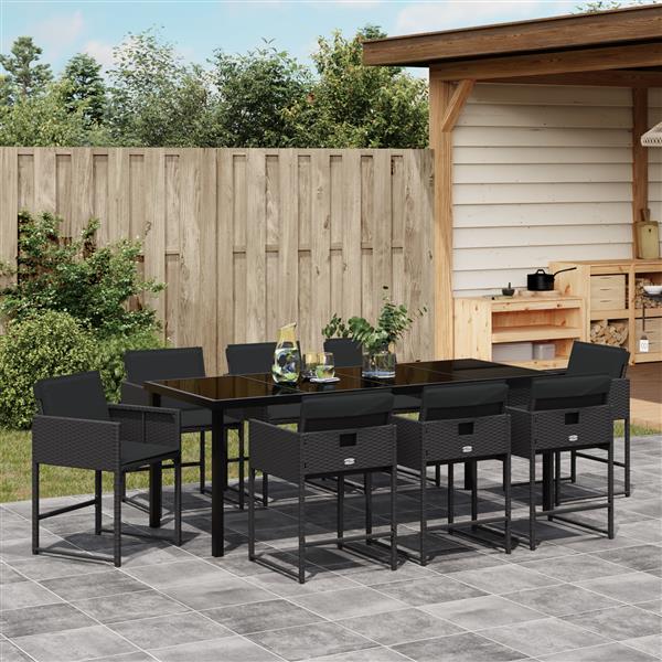 Grote foto vidaxl 9 delige tuinset met kussens zwart poly rattan tuin en terras tuinmeubelen