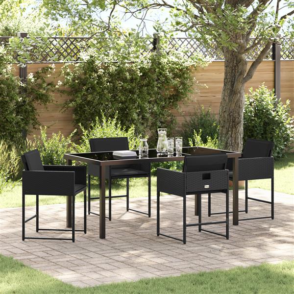 Grote foto vidaxl 5 delige tuinset met kussens in zwart poly rattan tuin en terras tuinmeubelen