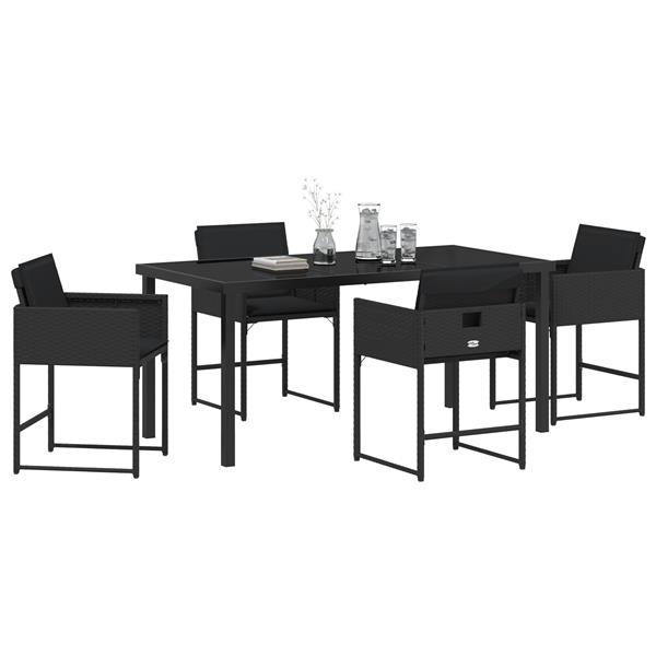 Grote foto vidaxl 5 delige tuinset met kussens in zwart poly rattan tuin en terras tuinmeubelen