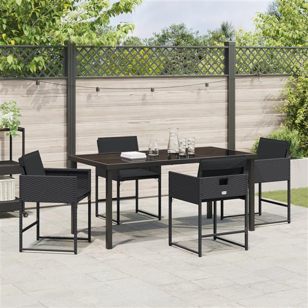 Grote foto vidaxl 5 delige tuinset met kussens in zwart poly rattan tuin en terras tuinmeubelen