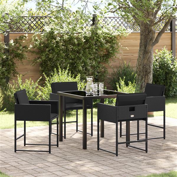 Grote foto vidaxl 5 delige tuinset met kussens in zwart poly rattan tuin en terras tuinmeubelen