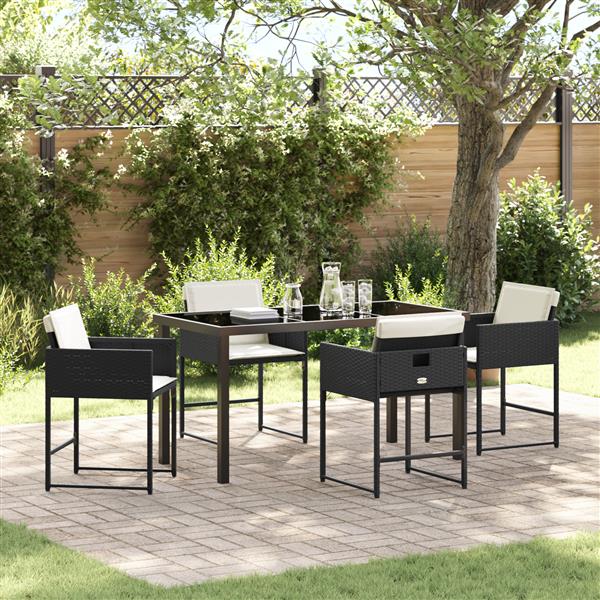 Grote foto vidaxl 5 delige eetset voor in de tuin met kussens in zwart poly rattan tuin en terras tuinmeubelen