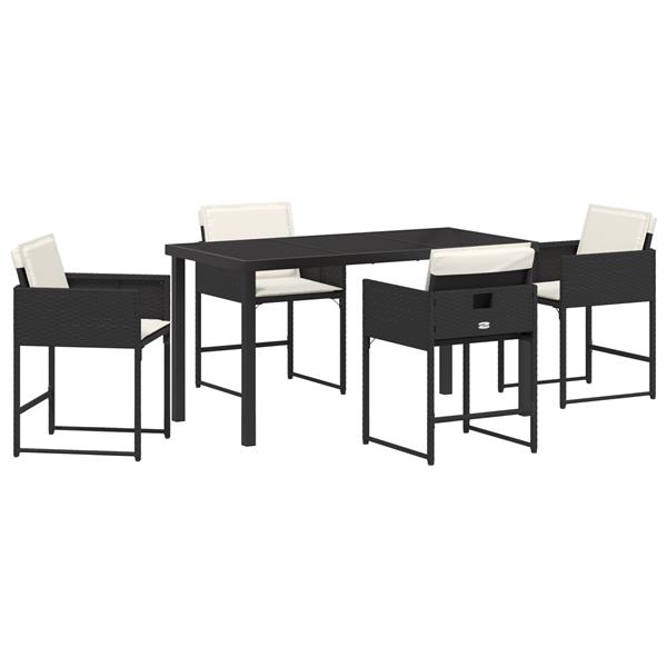 Grote foto vidaxl 5 delige eetset voor in de tuin met kussens in zwart poly rattan tuin en terras tuinmeubelen