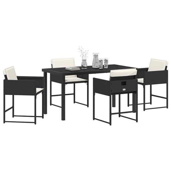 Grote foto vidaxl 5 delige eetset voor in de tuin met kussens in zwart poly rattan tuin en terras tuinmeubelen