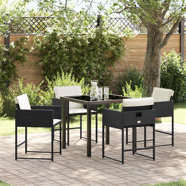 Grote foto vidaxl 5 delige tuinset met kussens zwart poly rattan tuin en terras tuinmeubelen