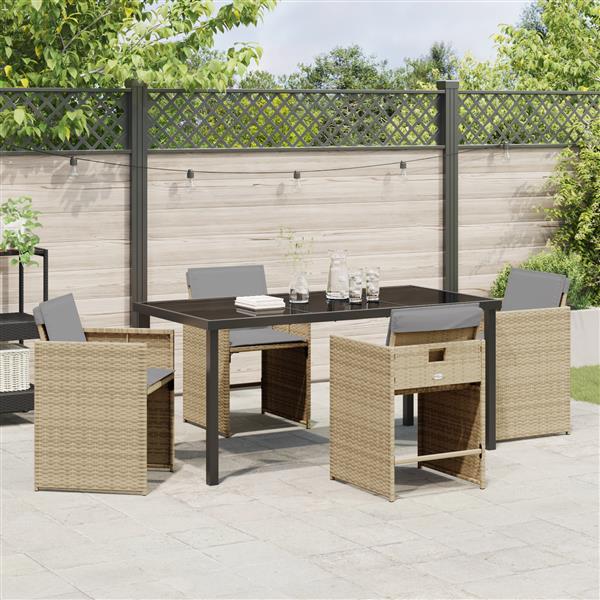 Grote foto vidaxl 5 delige tuinset met kussens beige poly rattan tuin en terras tuinmeubelen