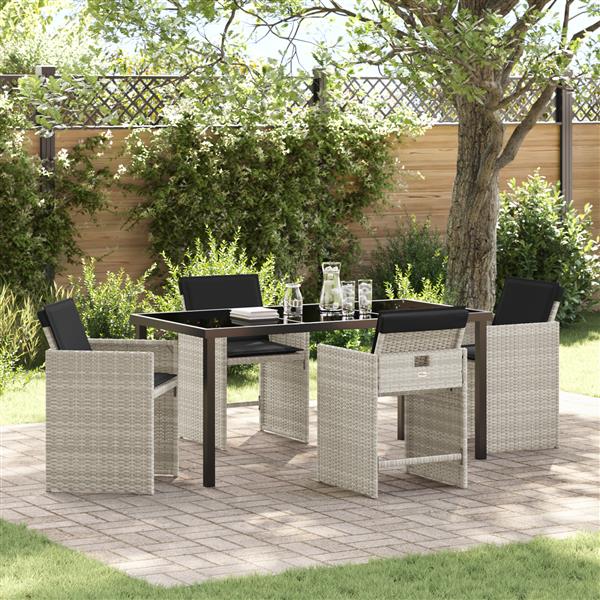 Grote foto vidaxl 5 delige tuin eettafelset met kussens in lichtgrijs poly rattan tuin en terras tuinmeubelen
