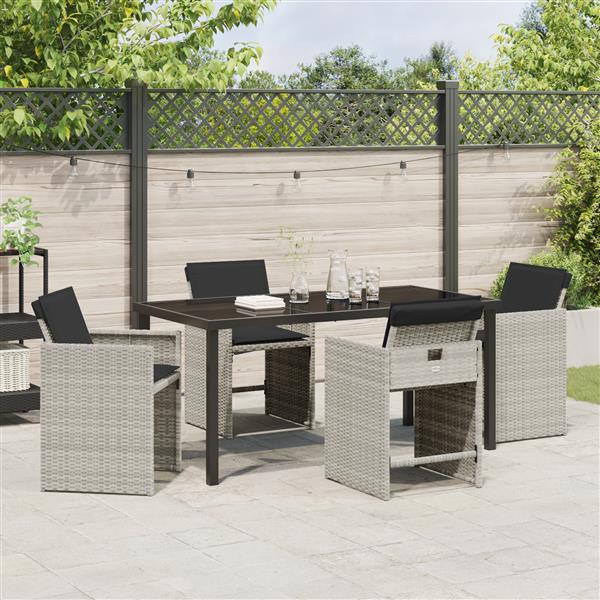 Grote foto vidaxl 5 delige tuin eettafelset met kussens in lichtgrijs poly rattan tuin en terras tuinmeubelen