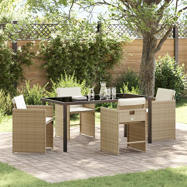 Grote foto vidaxl 5 delige tuintafelset met kussens beige poly rattan tuin en terras tuinmeubelen