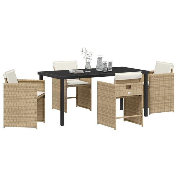 Grote foto vidaxl 5 delige tuintafelset met kussens beige poly rattan tuin en terras tuinmeubelen