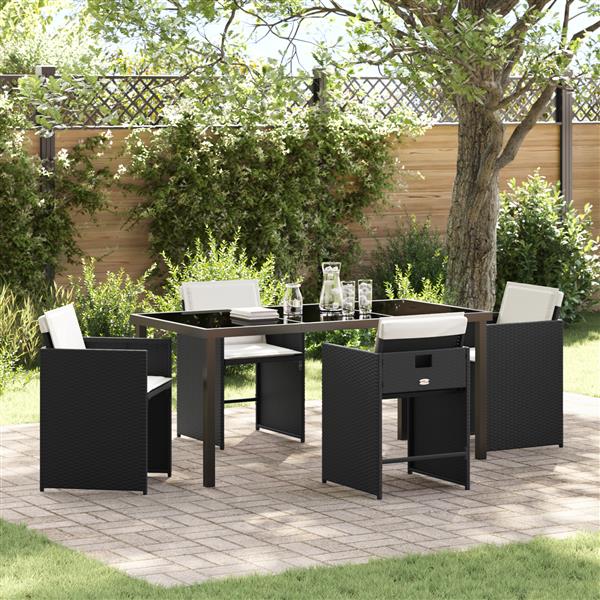 Grote foto vidaxl 5 delige tuinset met kussens zwart poly rattan tuin en terras tuinmeubelen