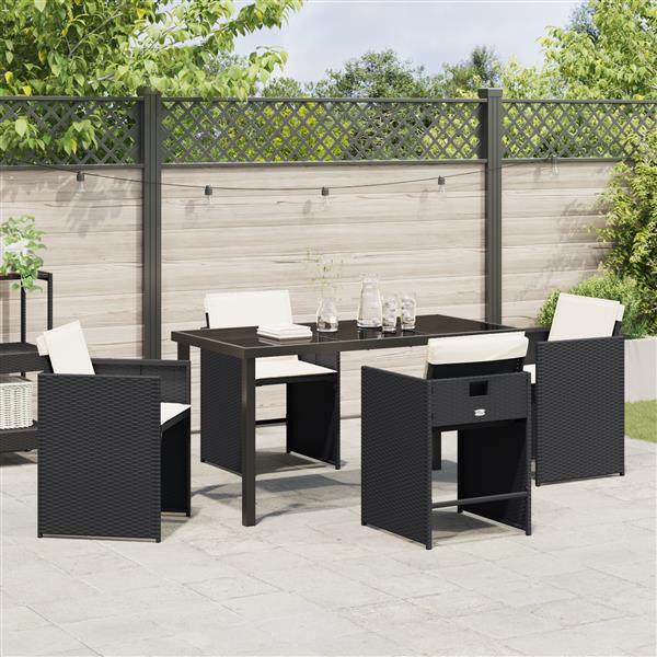 Grote foto vidaxl 5 delige tuinset met kussens in zwart poly rattan tuin en terras tuinmeubelen