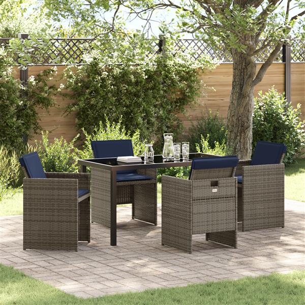 Grote foto vidaxl 5 delige tuinset met kussens in grijs poly rattan tuin en terras tuinmeubelen