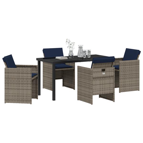Grote foto vidaxl 5 delige tuinset met kussens in grijs poly rattan tuin en terras tuinmeubelen