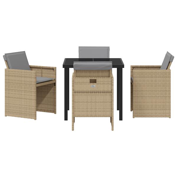 Grote foto vidaxl 5 delige tuin eettafel set met kussens in beige poly rattan tuin en terras tuinmeubelen
