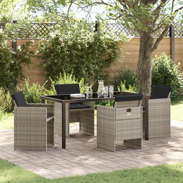 Grote foto vidaxl 5 delige tuinset met kussens in lichtgrijs poly rattan tuin en terras tuinmeubelen