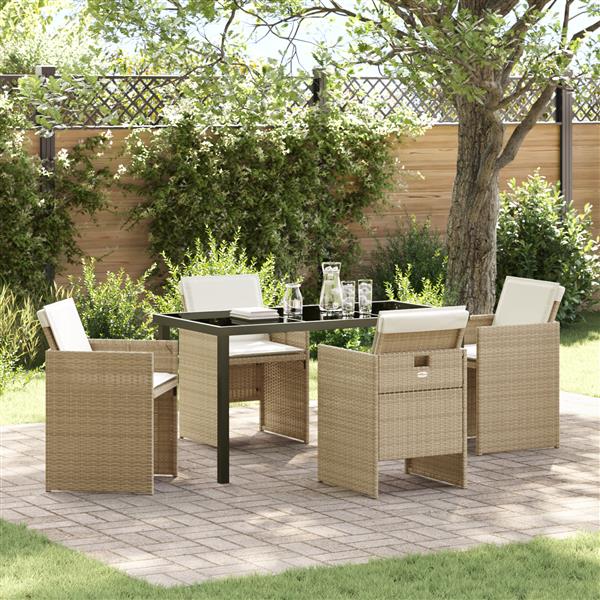 Grote foto vidaxl 5 delige tuinset met kussens in beige poly rattan tuin en terras tuinmeubelen