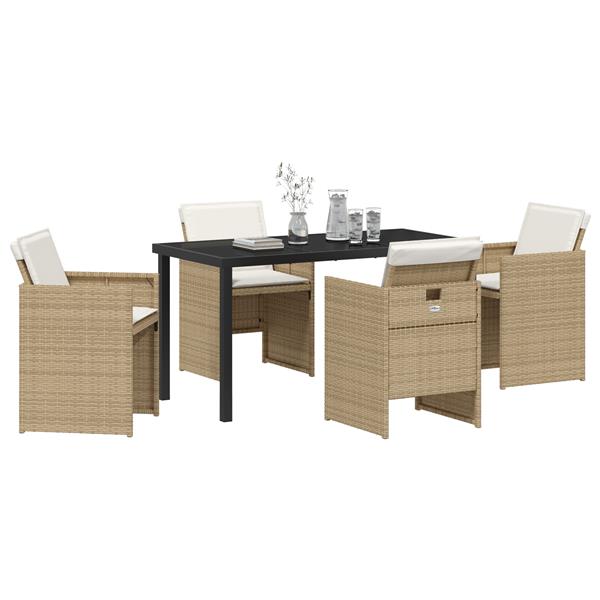 Grote foto vidaxl 5 delige tuinset met kussens in beige poly rattan tuin en terras tuinmeubelen