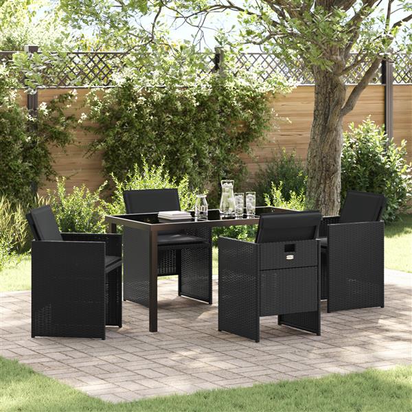 Grote foto vidaxl 5 delige tuinset met kussens zwart poly rattan tuin en terras tuinmeubelen