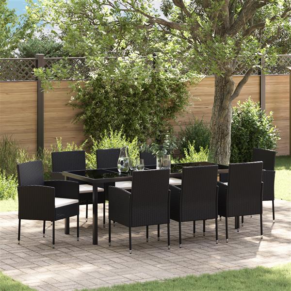 Grote foto vidaxl 9 delige tuin eetset met kussens zwart poly rattan tuin en terras tuinmeubelen