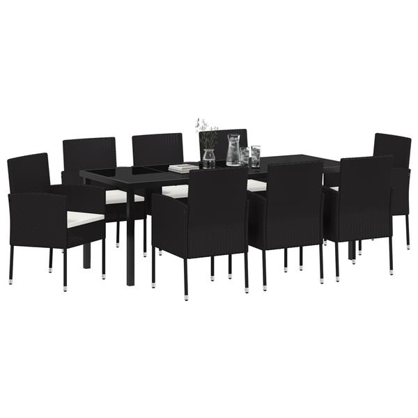 Grote foto vidaxl 9 delige tuin eetset met kussens zwart poly rattan tuin en terras tuinmeubelen