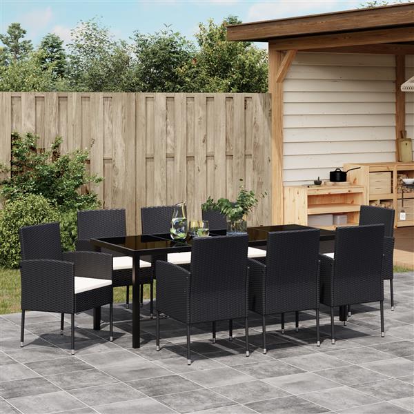 Grote foto vidaxl 9 delige tuin eetset met kussens zwart poly rattan tuin en terras tuinmeubelen