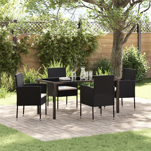 Grote foto vidaxl 5 delige tuinset met kussens zwart poly rattan tuin en terras tuinmeubelen
