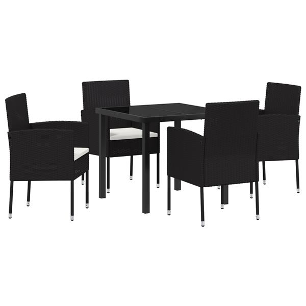 Grote foto vidaxl 5 delige tuin eetset met kussens zwart poly rattan tuin en terras tuinmeubelen