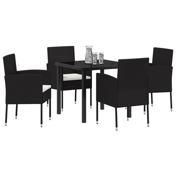 Grote foto vidaxl 5 delige tuin eetset met kussens zwart poly rattan tuin en terras tuinmeubelen