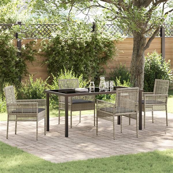 Grote foto vidaxl 5 delige tuinset met kussens in lichtgrijs poly rattan tuin en terras tuinmeubelen