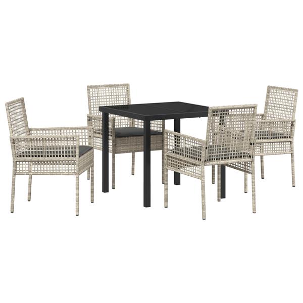 Grote foto vidaxl 5 delige tuin eetset met kussens lichtgrijs poly rattan tuin en terras tuinmeubelen
