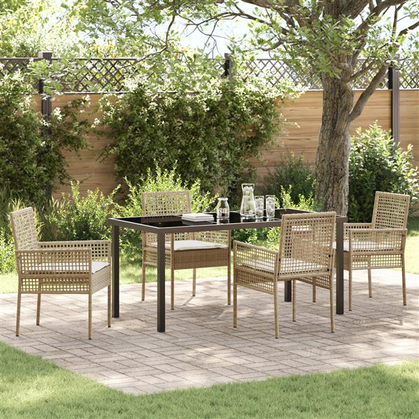 Grote foto vidaxl 5 delig tuinstel met kussens in beige poly rattan tuin en terras tuinmeubelen