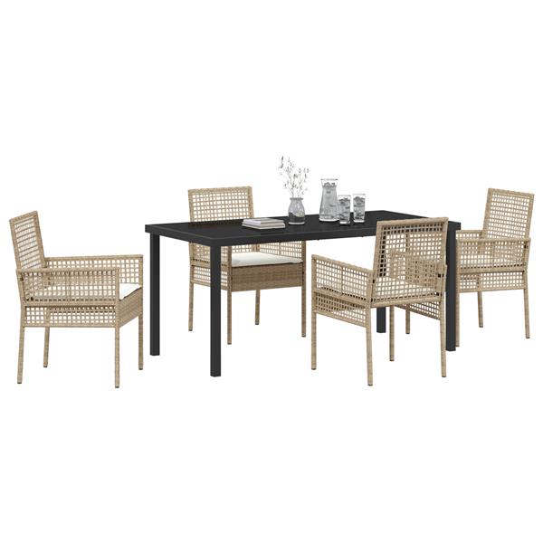 Grote foto vidaxl 5 delig tuinstel met kussens in beige poly rattan tuin en terras tuinmeubelen