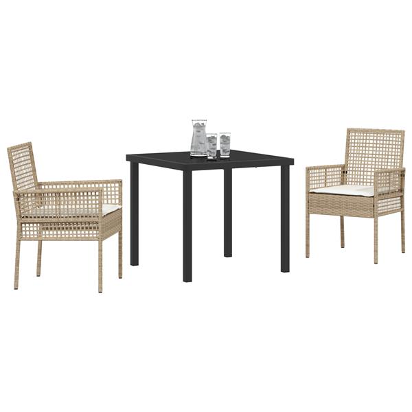 Grote foto vidaxl 3 delige tuinset met kussens in beige poly rattan tuin en terras tuinmeubelen