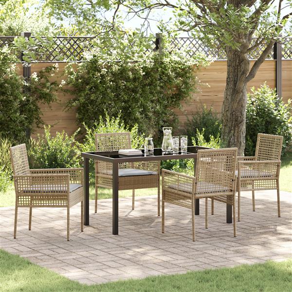 Grote foto vidaxl 5 delige tuinset met kussens in beige van poly rattan tuin en terras tuinmeubelen