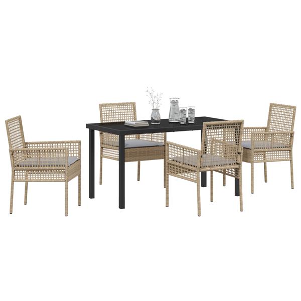 Grote foto vidaxl 5 delige tuinset met kussens in beige van poly rattan tuin en terras tuinmeubelen