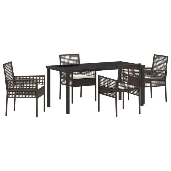 Grote foto vidaxl 5 delige tuinset met eetstoelen en kussens in bruin poly rattan tuin en terras tuinmeubelen