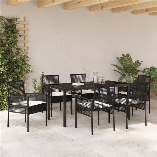 Grote foto vidaxl 7 delige tuinset met kussens in zwart poly rattan tuin en terras tuinmeubelen