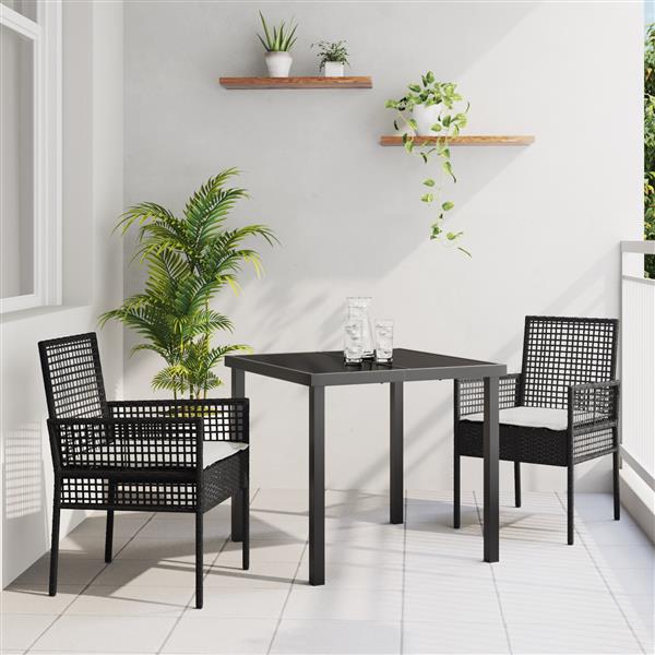 Grote foto vidaxl 3 delige tuin eetset met kussens zwart poly rattan tuin en terras tuinmeubelen