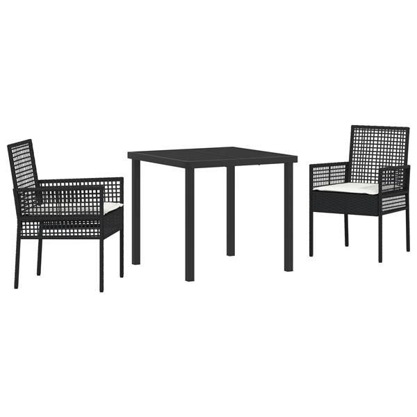 Grote foto vidaxl 3 delige tuin eetset met kussens zwart poly rattan tuin en terras tuinmeubelen