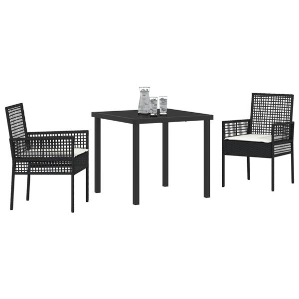 Grote foto vidaxl 3 delige tuin eetset met kussens zwart poly rattan tuin en terras tuinmeubelen