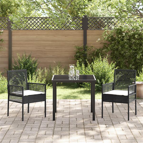 Grote foto vidaxl 3 delige tuin eetset met kussens zwart poly rattan tuin en terras tuinmeubelen
