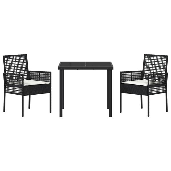Grote foto vidaxl 3 delige tuin eetset met kussens zwart poly rattan tuin en terras tuinmeubelen